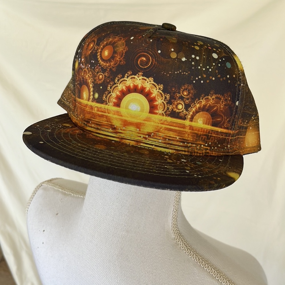 Wuke Snap Back Cap Flat Brim Hologram Mandala Energy Spiral - Picture 2 of 7